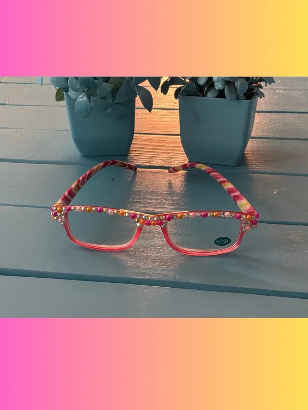 Handmade Bling Pink Reading Glasses +2.00